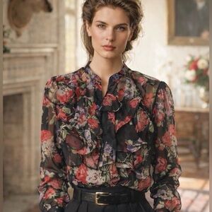 Lauren Ralph Lauren Sheer Floral Ruffle Blouse – Size M